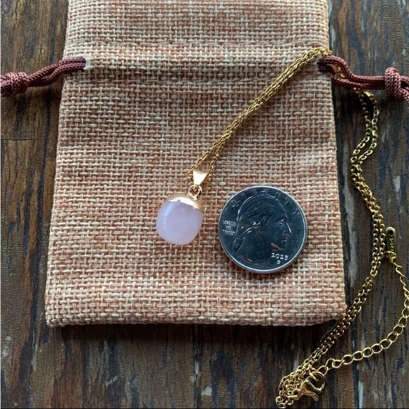 Rose Quartz Round Necklace Rose Quartz Minimalist Necklace - Picture 2 of 2